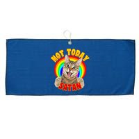 Not Today Satan Funny Cat Rainbow Large Microfiber Waffle Golf Towel