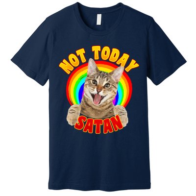 Not Today Satan Funny Cat Rainbow Premium T-Shirt