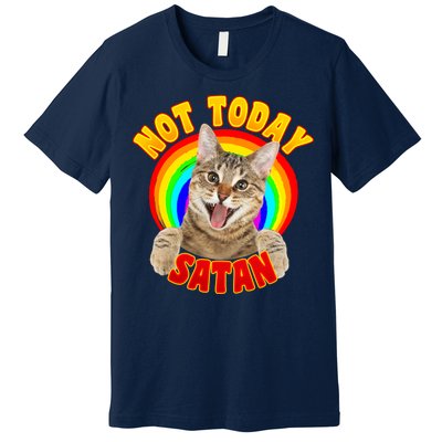 Not Today Satan Funny Cat Rainbow Premium T-Shirt