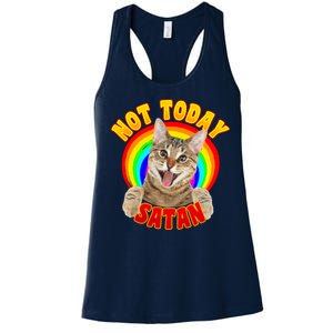 Not Today Satan Funny Cat Rainbow Women's Racerback Tank