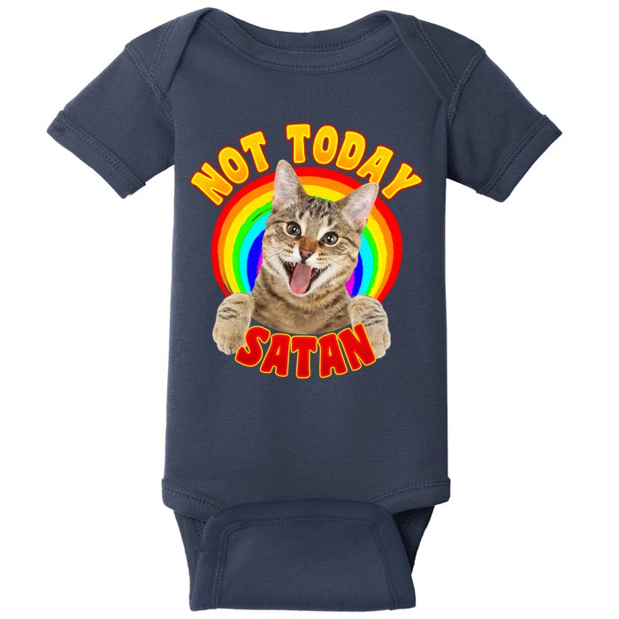 Not Today Satan Funny Cat Rainbow Baby Bodysuit