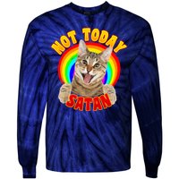 Not Today Satan Funny Cat Rainbow Tie-Dye Long Sleeve Shirt