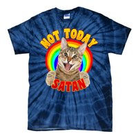 Not Today Satan Funny Cat Rainbow Tie-Dye T-Shirt