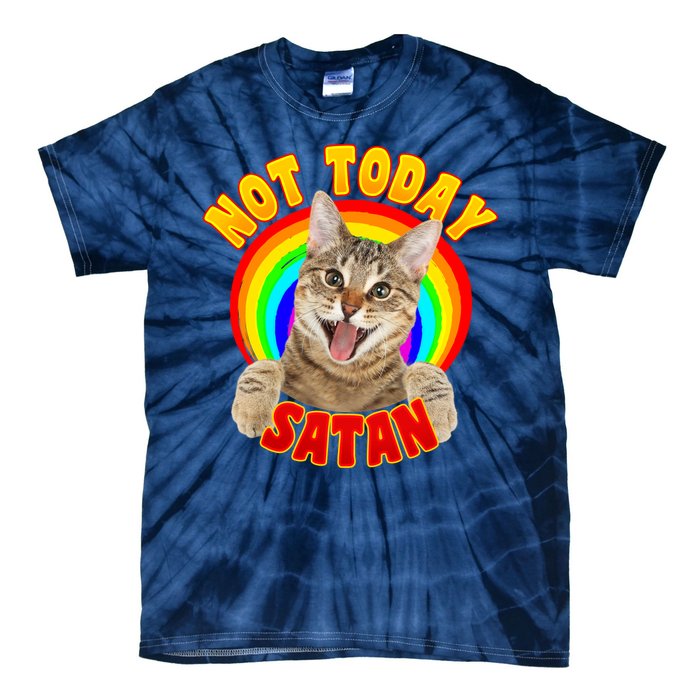 Not Today Satan Funny Cat Rainbow Tie-Dye T-Shirt