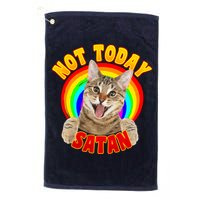 Not Today Satan Funny Cat Rainbow Golf Towel