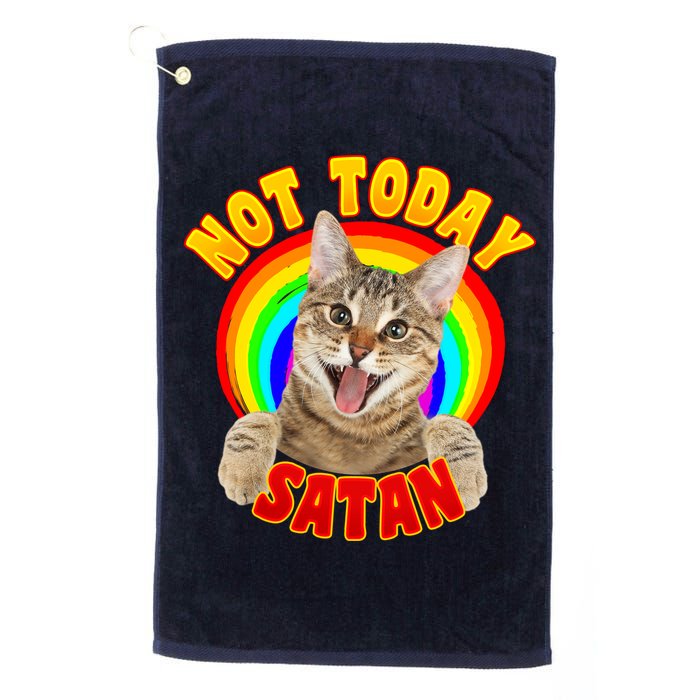 Not Today Satan Funny Cat Rainbow Golf Towel