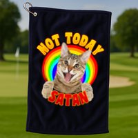 Not Today Satan Funny Cat Rainbow Golf Towel
