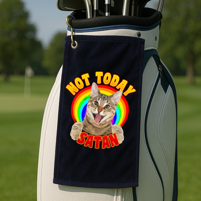 Not Today Satan Funny Cat Rainbow Golf Towel