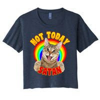 Not Today Satan Funny Cat Rainbow Women's Crop Top Tee