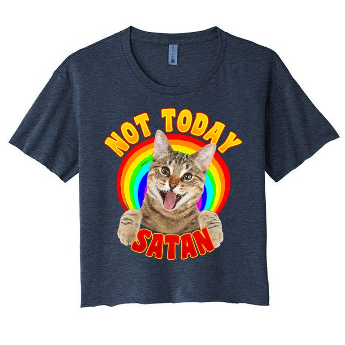 Not Today Satan Funny Cat Rainbow Women's Crop Top Tee