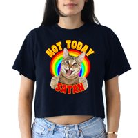 Not Today Satan Funny Cat Rainbow Women's Crop Top Tee