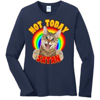 Not Today Satan Funny Cat Rainbow Ladies Long Sleeve Shirt