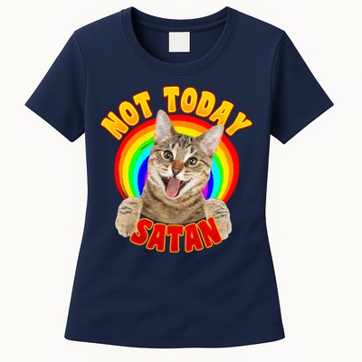 Not Today Satan Funny Cat Rainbow Womens T-Shirt