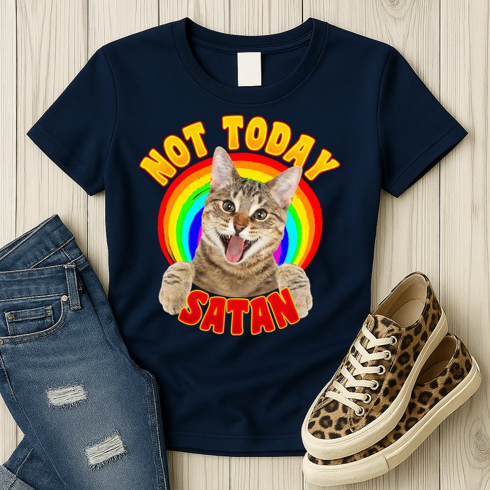Not Today Satan Funny Cat Rainbow Womens T-Shirt