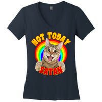 Not Today Satan Funny Cat Rainbow Women's V-Neck T-Shirt