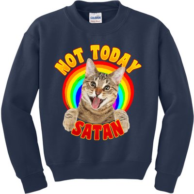 Not Today Satan Funny Cat Rainbow Kids Sweatshirt