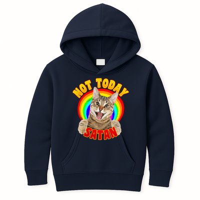 Not Today Satan Funny Cat Rainbow Kids Hoodie