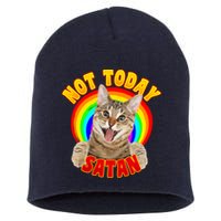 Not Today Satan Funny Cat Rainbow Short Acrylic Beanie