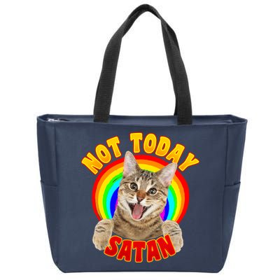 Not Today Satan Funny Cat Rainbow Zip Tote Bag