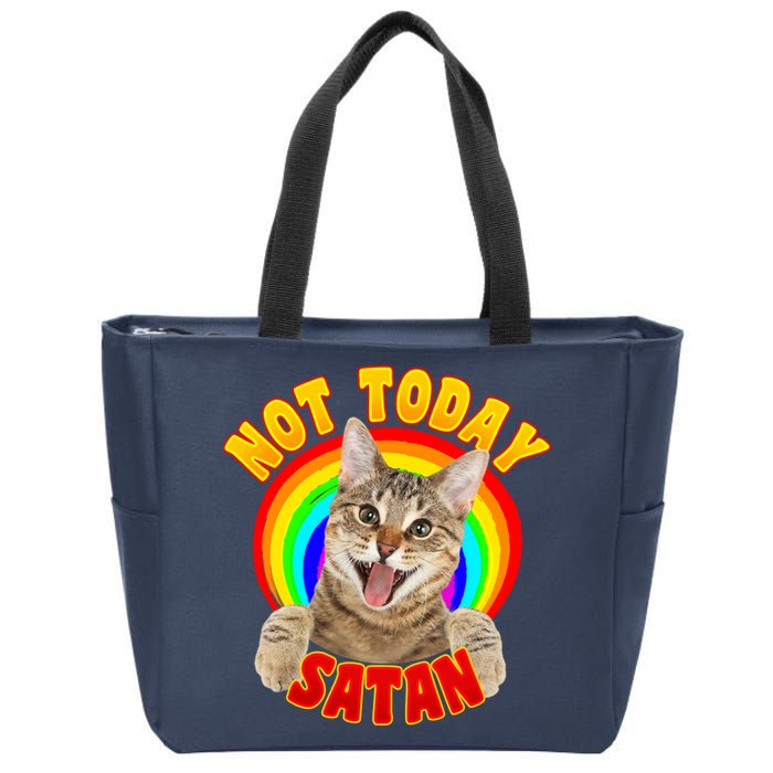 Not Today Satan Funny Cat Rainbow Zip Tote Bag