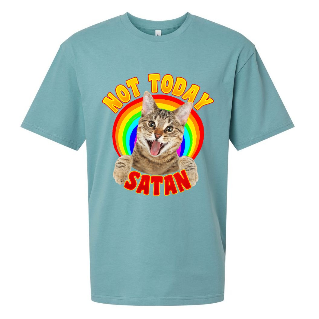 Not Today Satan Funny Cat Rainbow Sueded Cloud Jersey T-Shirt