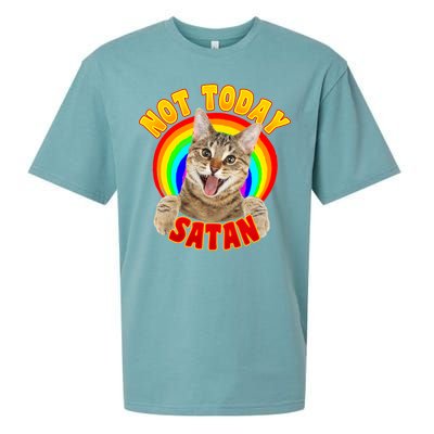 Not Today Satan Funny Cat Rainbow Sueded Cloud Jersey T-Shirt