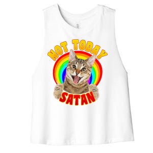 Not Today Satan Funny Cat Rainbow Women's Racerback Cropped Tank