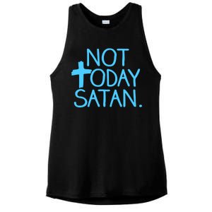 Not Today Satan Jesus Cross Ladies PosiCharge Tri-Blend Wicking Tank