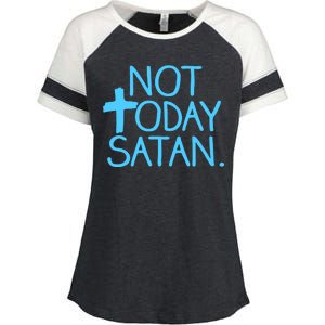 Not Today Satan Jesus Cross Enza Ladies Jersey Colorblock Tee