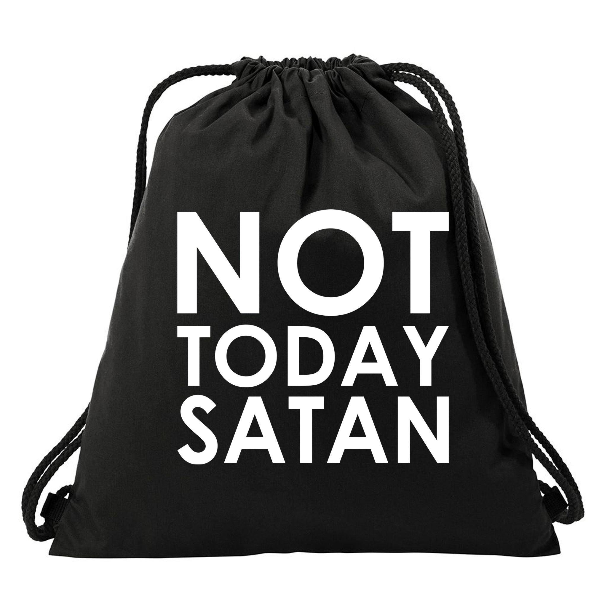 Not Today Satan Text Logo Drawstring Bag