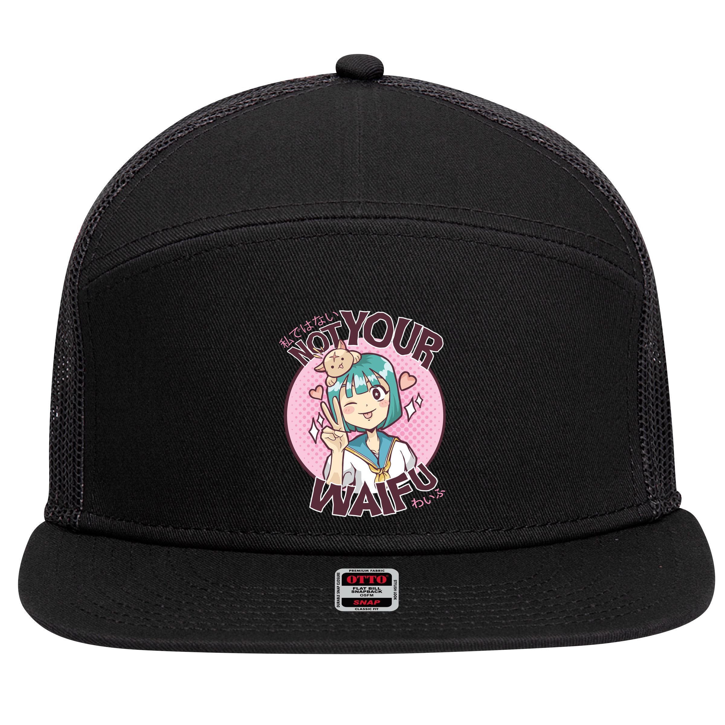 Not Your Waifu Anime 7 Panel Mesh Trucker Snapback Hat