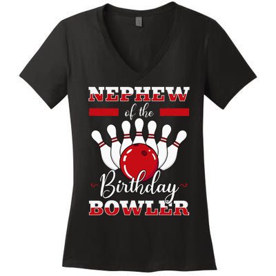 Nephew Of The Birthday Bowler Bday Bowling Party Celebration Women's V-Neck T-Shirt