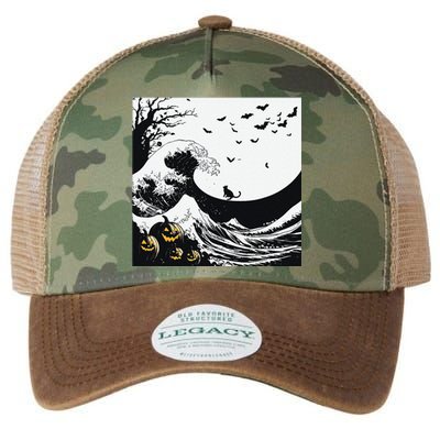 Night Of Terror Bats Fly Over Pumpkin Wave Legacy Tie Dye Trucker Hat