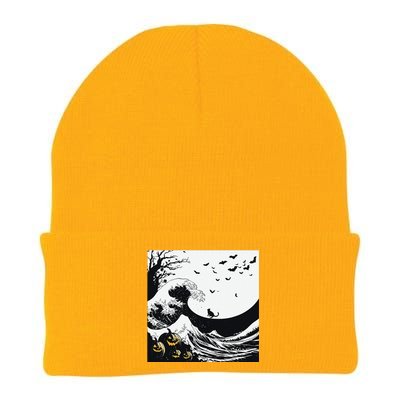 Night Of Terror Bats Fly Over Pumpkin Wave Knit Cap Winter Beanie