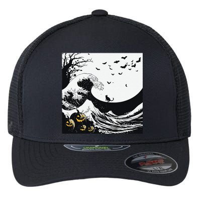 Night Of Terror Bats Fly Over Pumpkin Wave Flexfit Unipanel Trucker Cap