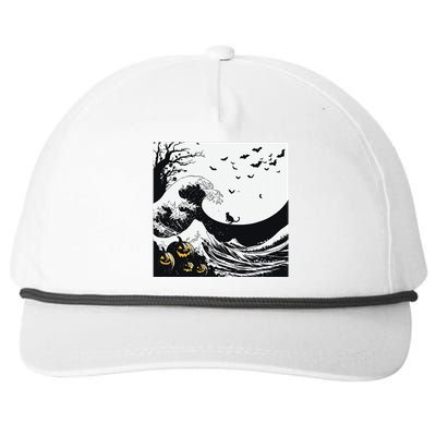 Night Of Terror Bats Fly Over Pumpkin Wave Snapback Five-Panel Rope Hat