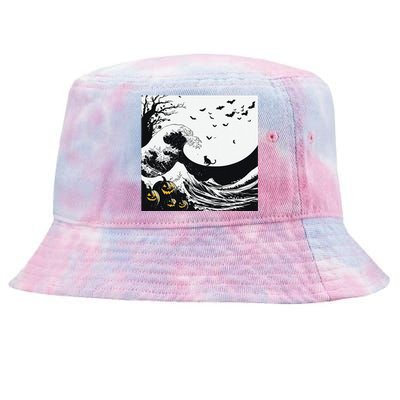 Night Of Terror Bats Fly Over Pumpkin Wave Tie-Dyed Bucket Hat