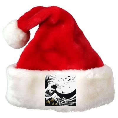 Night Of Terror Bats Fly Over Pumpkin Wave Premium Christmas Santa Hat