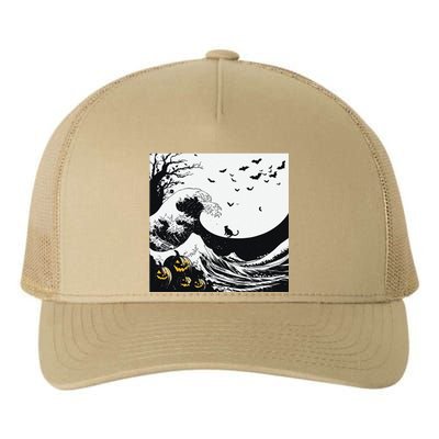 Night Of Terror Bats Fly Over Pumpkin Wave Yupoong Adult 5-Panel Trucker Hat