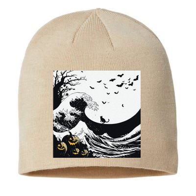 Night Of Terror Bats Fly Over Pumpkin Wave Sustainable Beanie