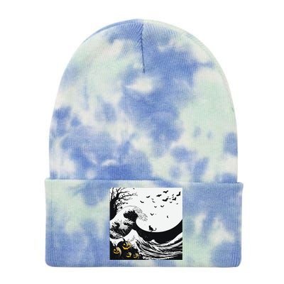 Night Of Terror Bats Fly Over Pumpkin Wave Tie Dye 12in Knit Beanie