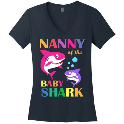 Nanny Of The Baby Birthday Shark Nanny Shark Mother's Day Women's V-Neck T-Shirt