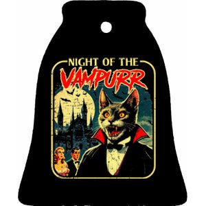 Night Of The Vampurr Funny Cat Halloween Ceramic Bell Ornament