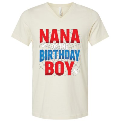 Nana Of The Birthday Spider Web Boy Family Matching V-Neck T-Shirt