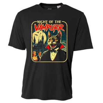 Night Of The Vampurr Funny Cat Halloween Cooling Performance Crew T-Shirt