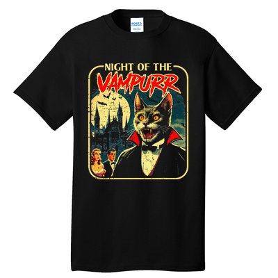 Night Of The Vampurr Funny Cat Halloween Tall T-Shirt