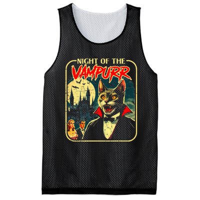 Night Of The Vampurr Funny Cat Halloween Mesh Reversible Basketball Jersey Tank