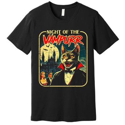 Night Of The Vampurr Funny Cat Halloween Premium T-Shirt