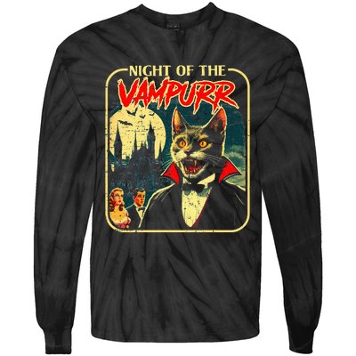 Night Of The Vampurr Funny Cat Halloween Tie-Dye Long Sleeve Shirt