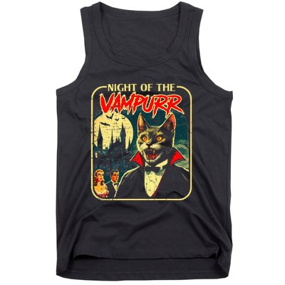 Night Of The Vampurr Funny Cat Halloween Tank Top